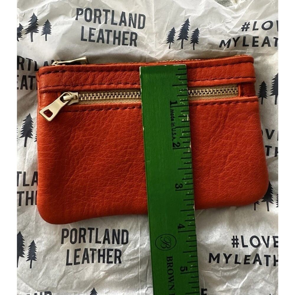 New Portland Leather Double Zip Koi Orange Leather Change Purse Gold Zipper NLA - Picture 6 of 6